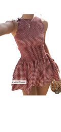 Red Plaid Belted Mini Dress