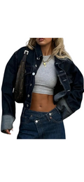 Turn Heads Cropped Denim Jacket – Button-Up Long Sleeve with Folded Cuffs