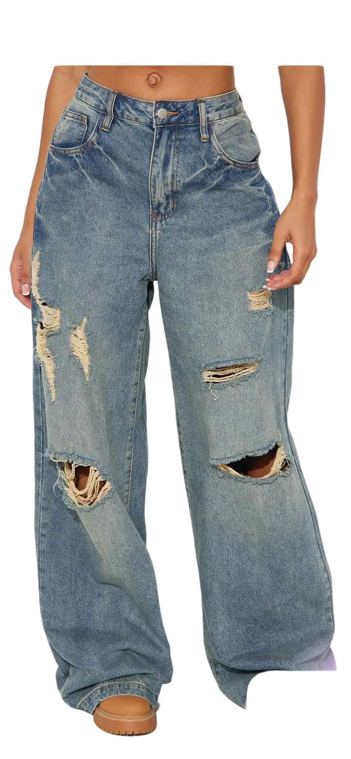 Ripped Wide-Leg Jeans