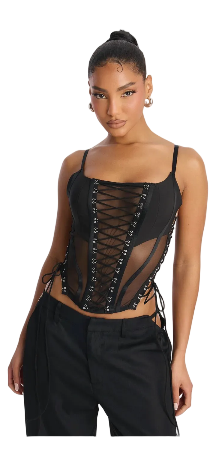 Mesh Lace-Up Corset Top