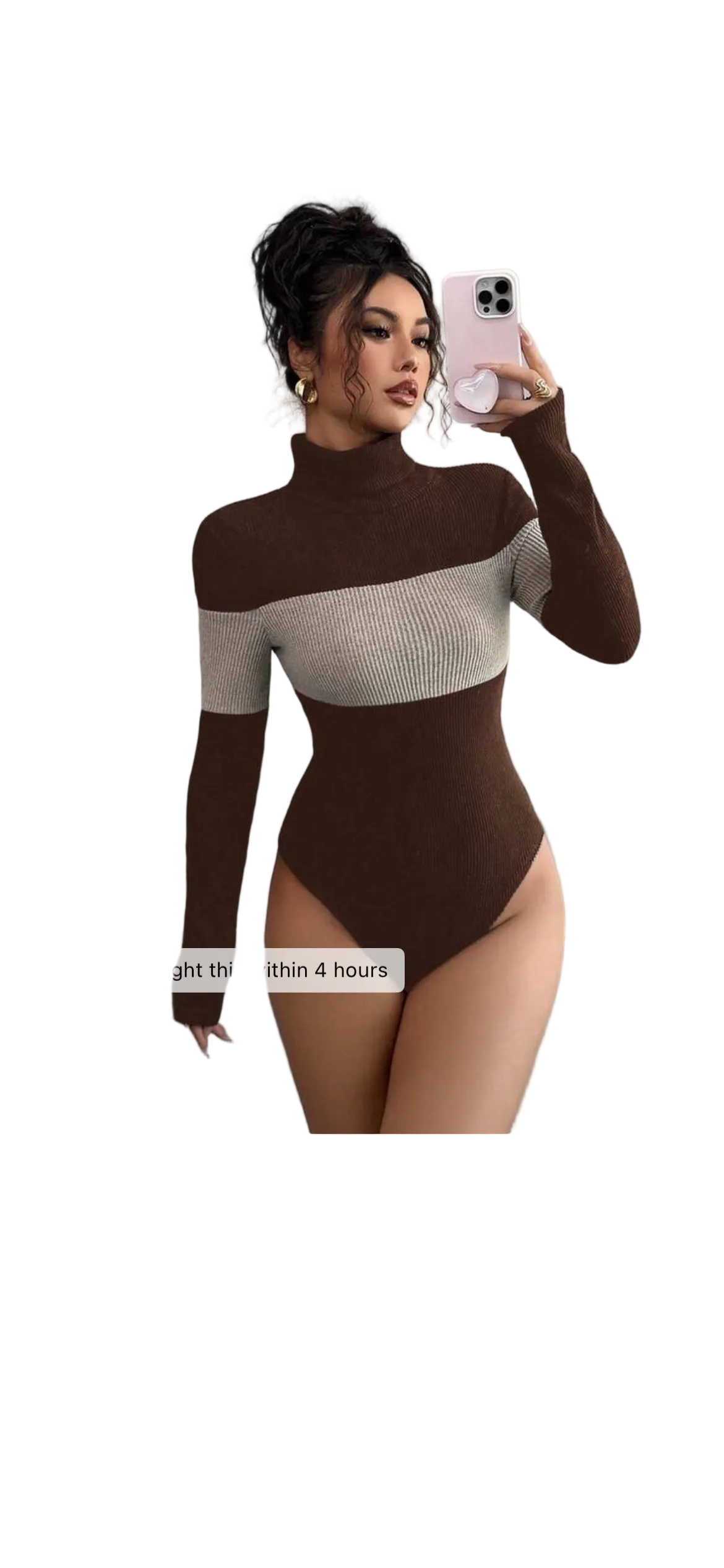 Elenzga Women’s Turtleneck Patchwork Long Sleeve Bodysuit – Fitted & Stylish