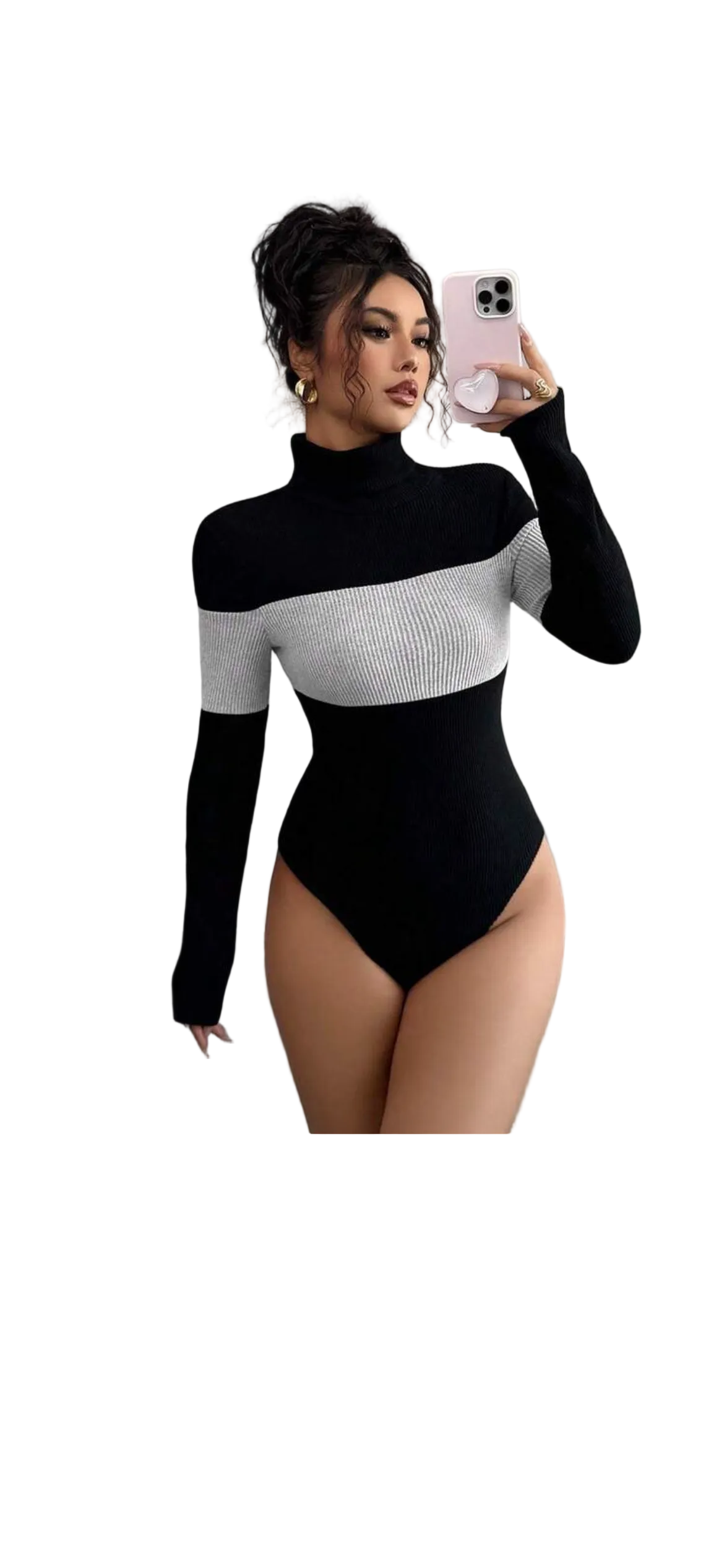 Elenzga Women’s Turtleneck Patchwork Long Sleeve Bodysuit – Fitted & Stylish