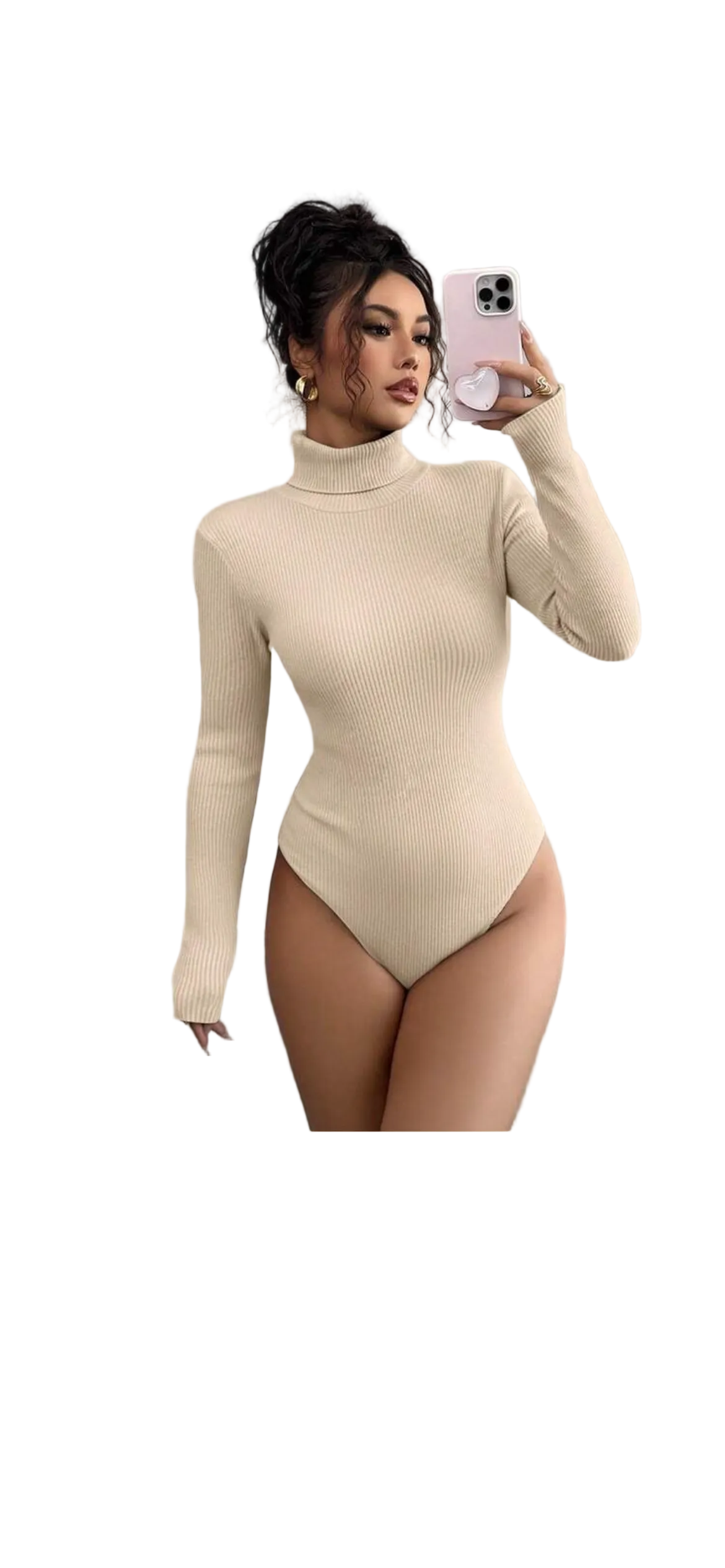 Elenzga Women’s Turtleneck Patchwork Long Sleeve Bodysuit – Fitted & Stylish