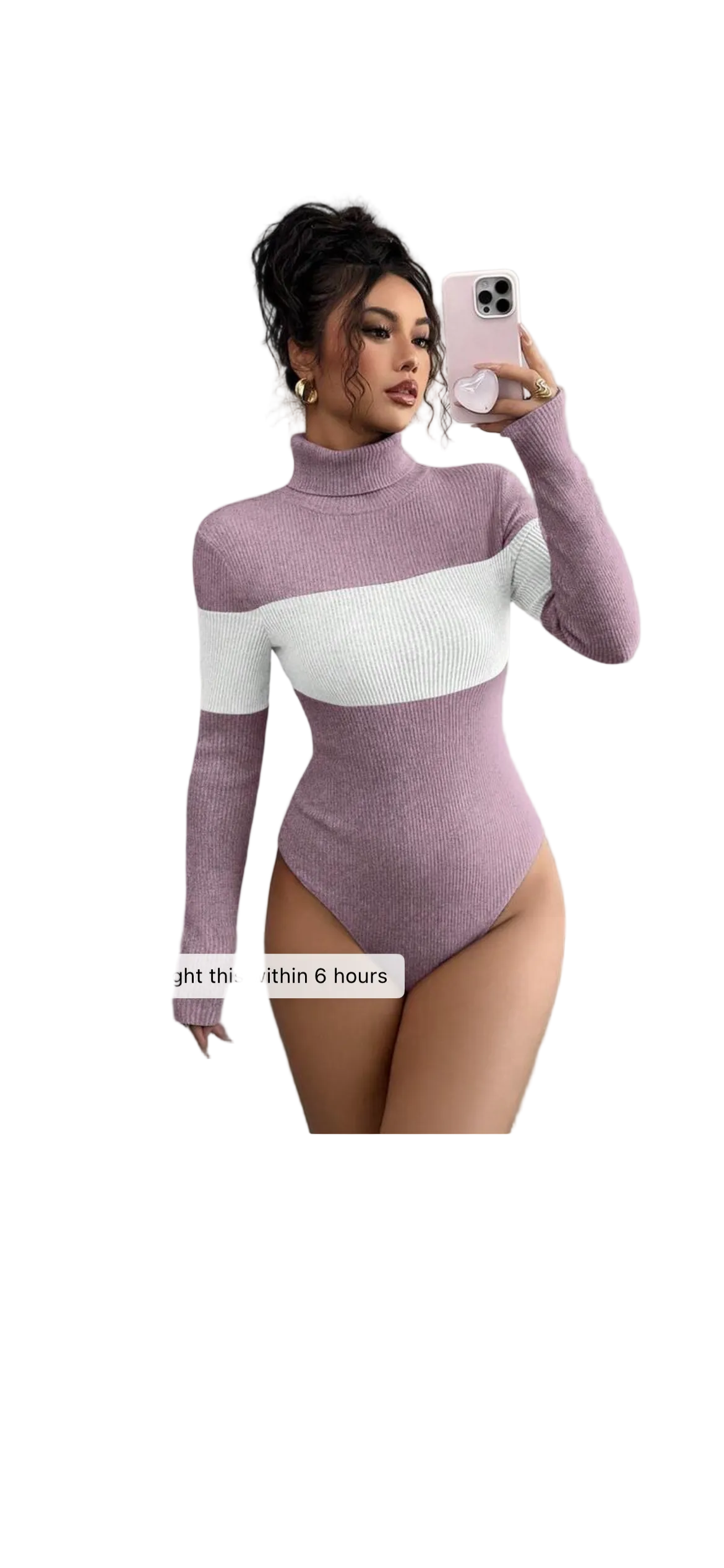 Elenzga Women’s Turtleneck Patchwork Long Sleeve Bodysuit – Fitted & Stylish