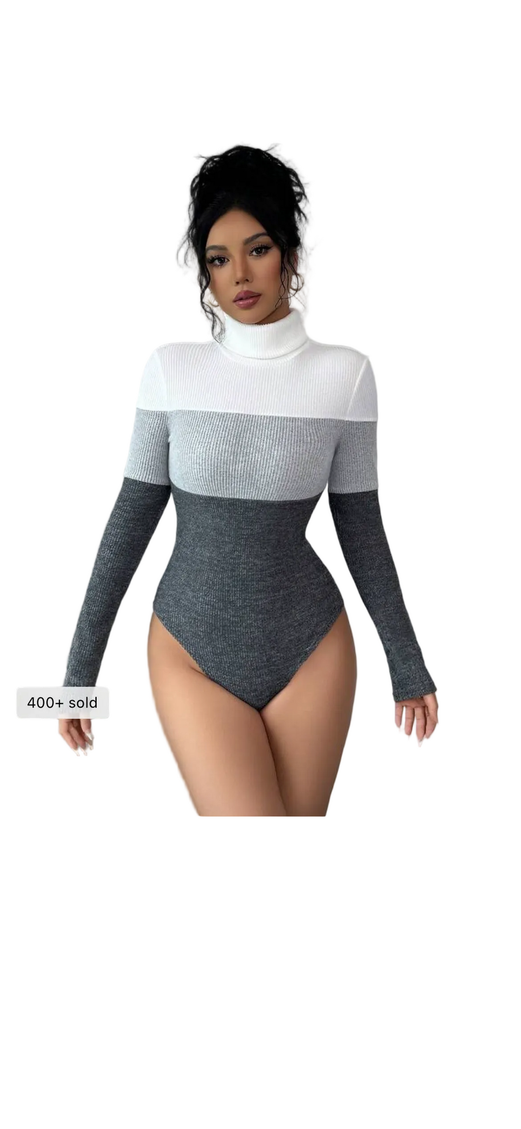 Elenzga Women’s Turtleneck Patchwork Long Sleeve Bodysuit – Fitted & Stylish