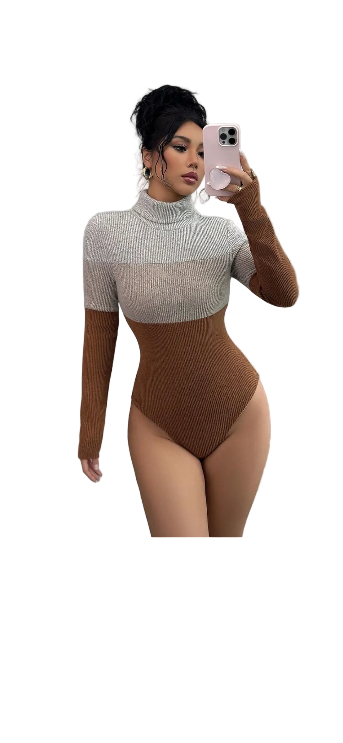 Elenzga Women’s Turtleneck Patchwork Long Sleeve Bodysuit – Fitted & Stylish