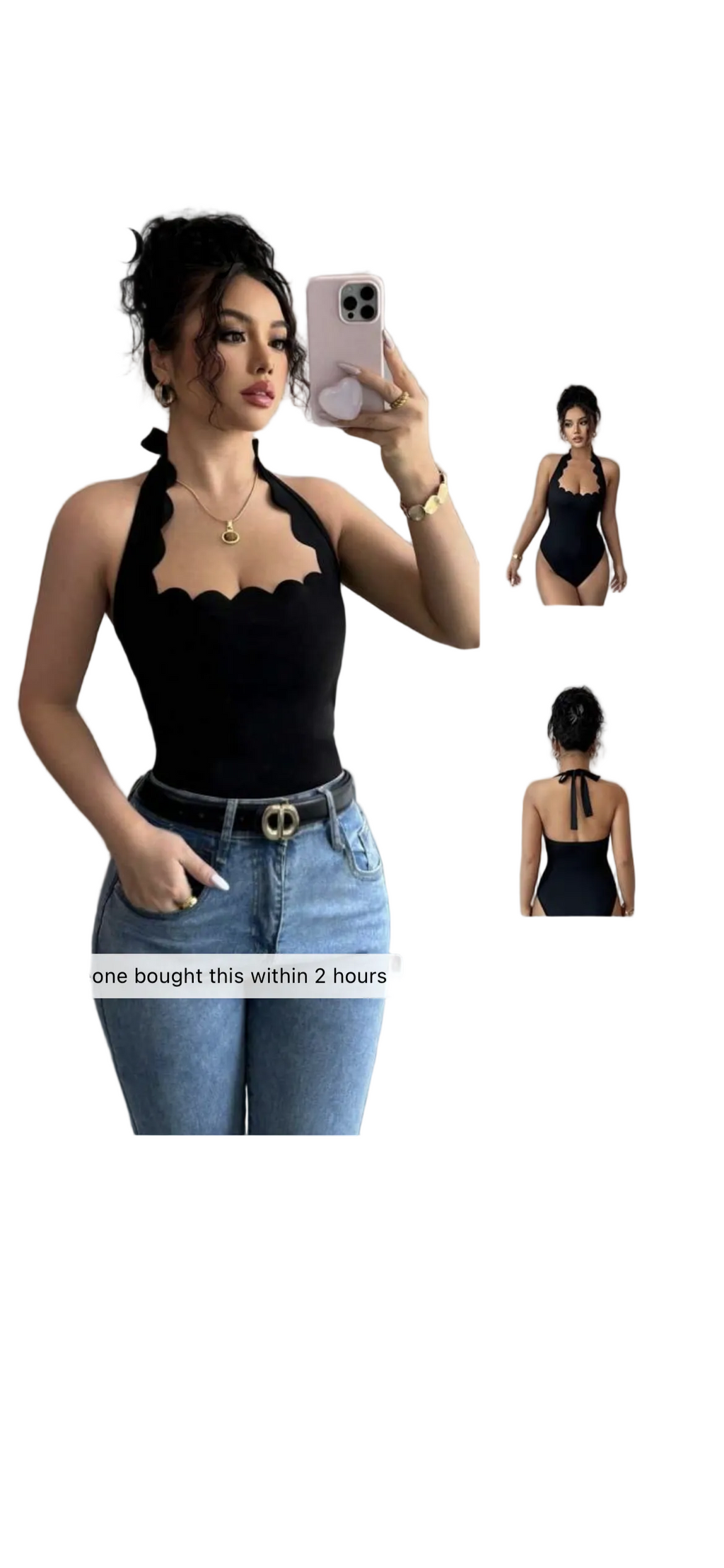 Black Halter Ruffle Bodysuit