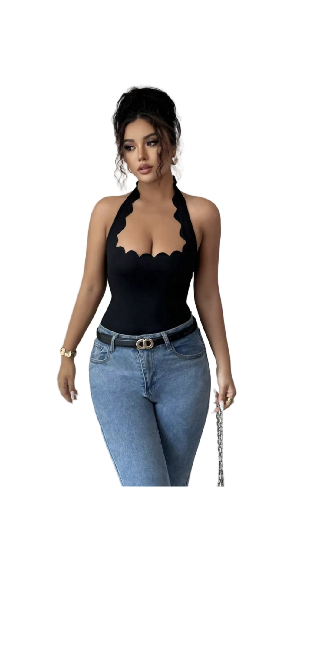 Black Halter Ruffle Bodysuit