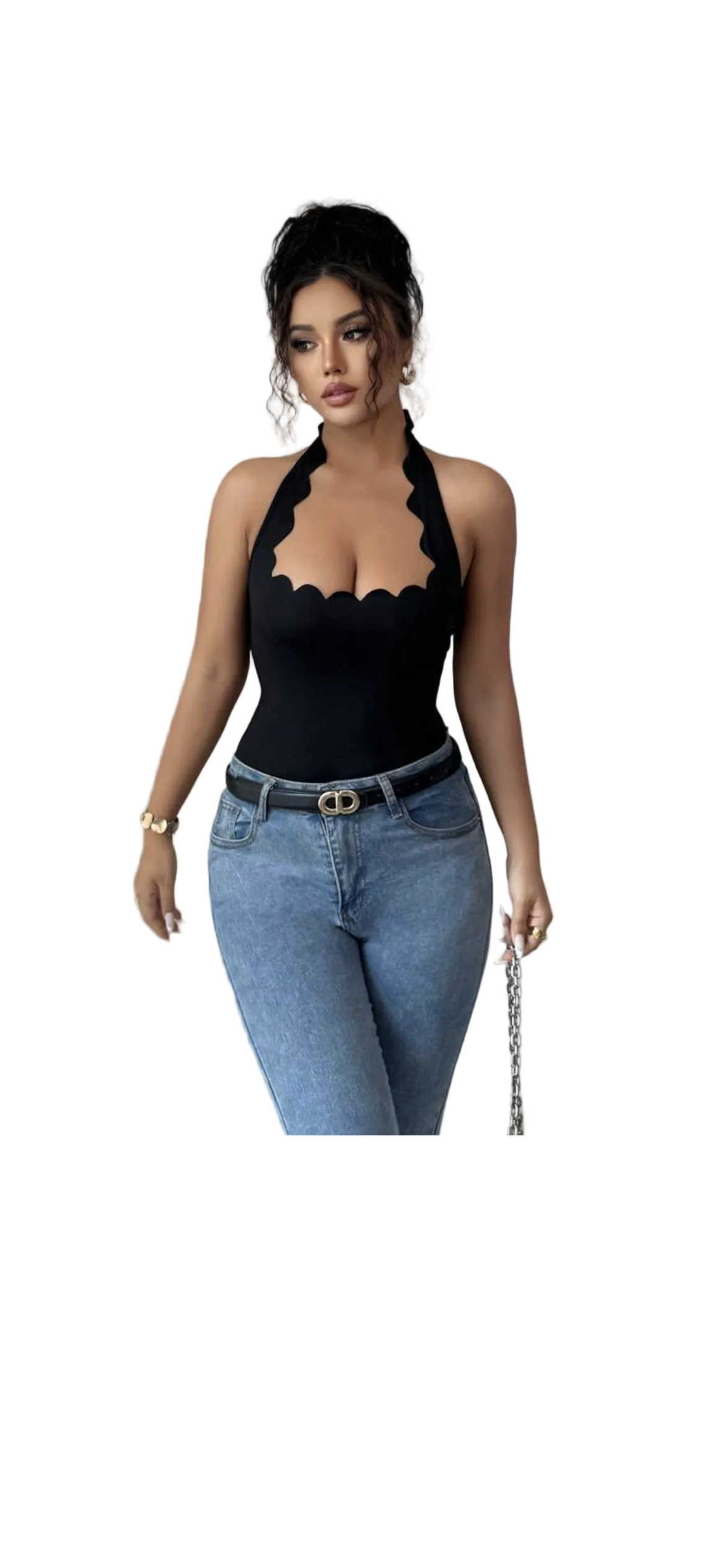 Black Halter Ruffle Bodysuit