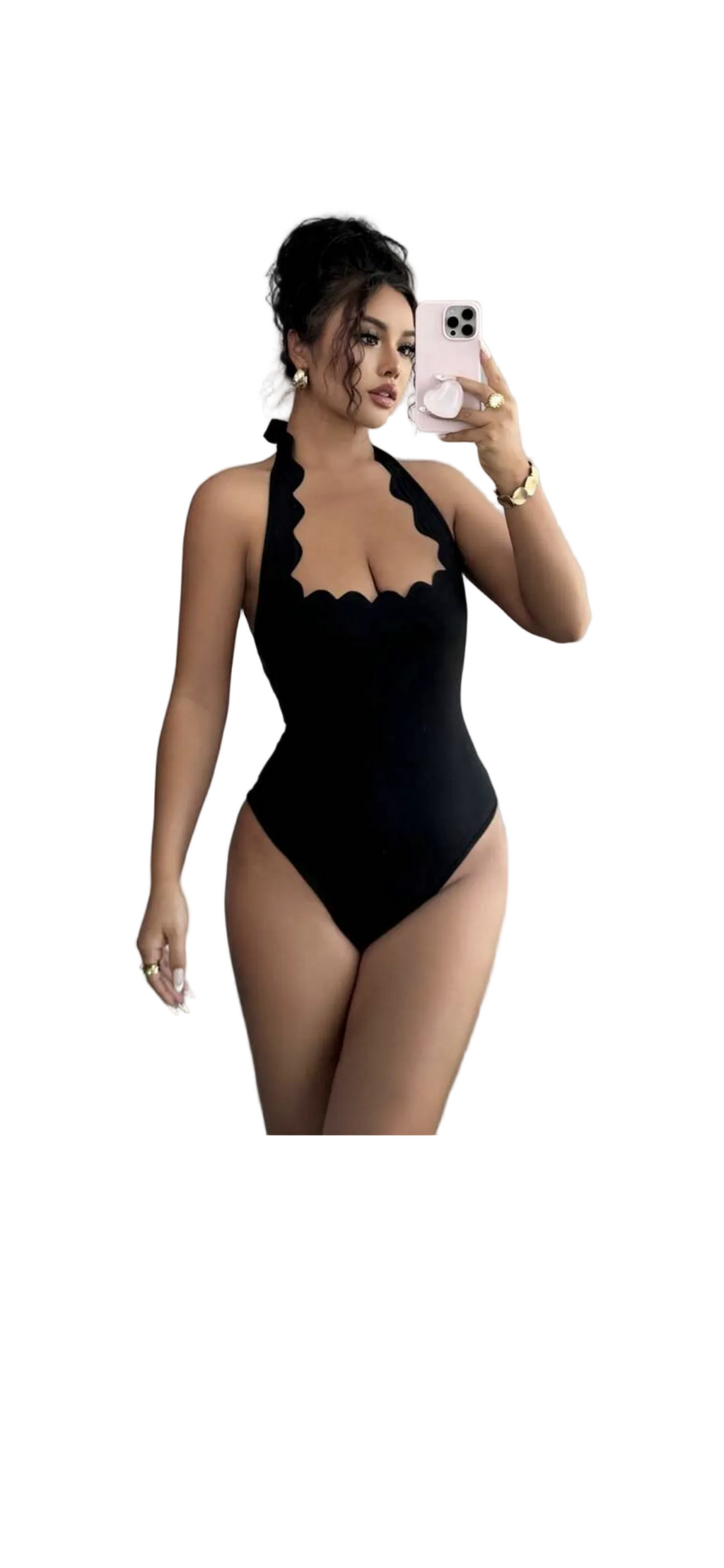 Black Halter Ruffle Bodysuit