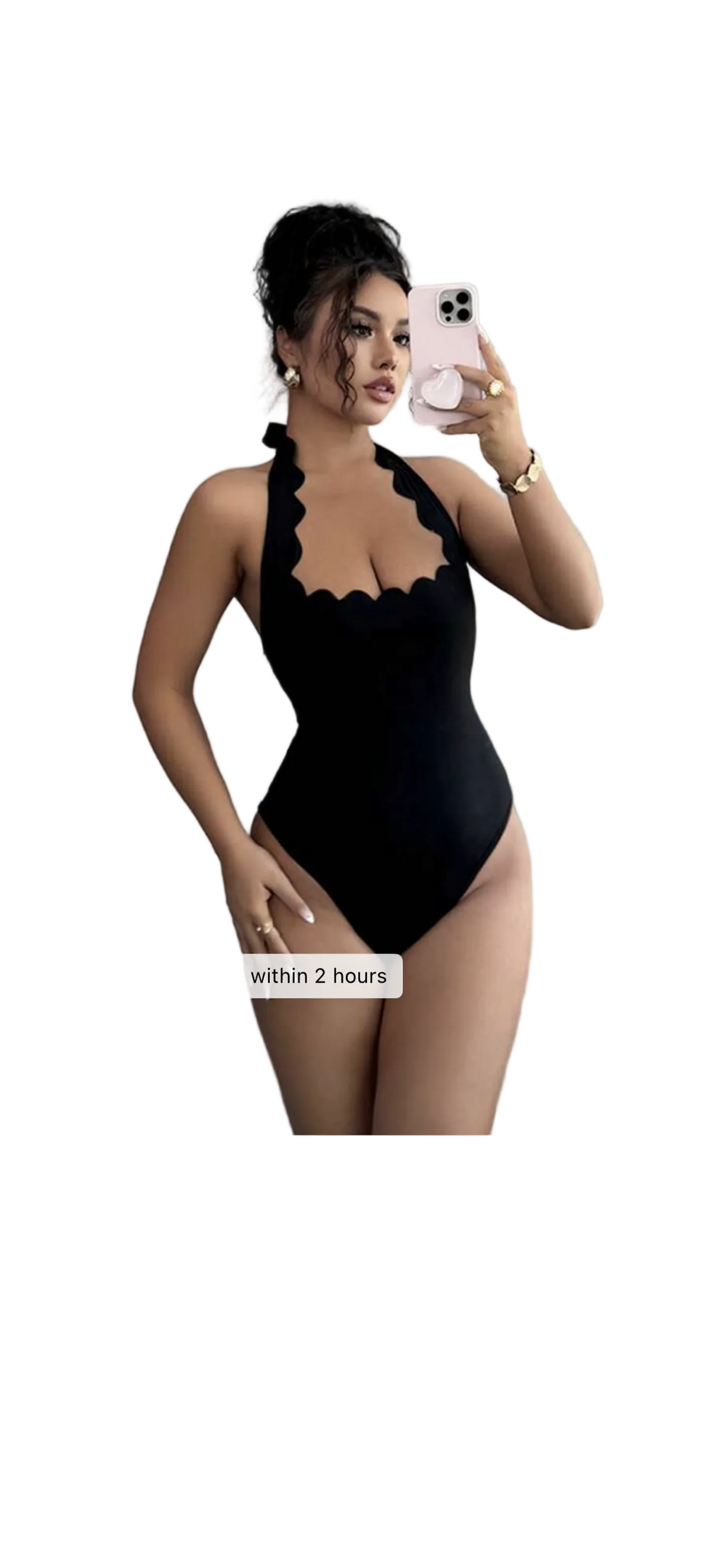 Black Halter Ruffle Bodysuit
