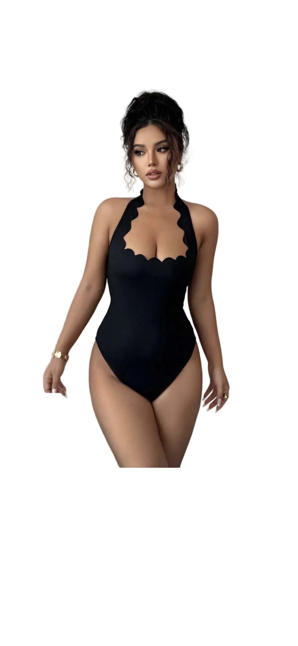 Black Halter Ruffle Bodysuit