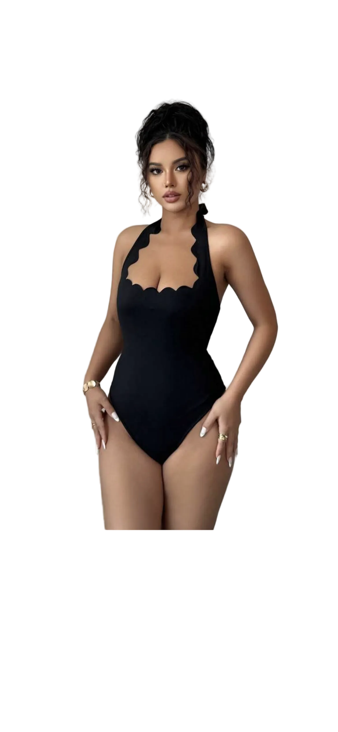 Black Halter Ruffle Bodysuit