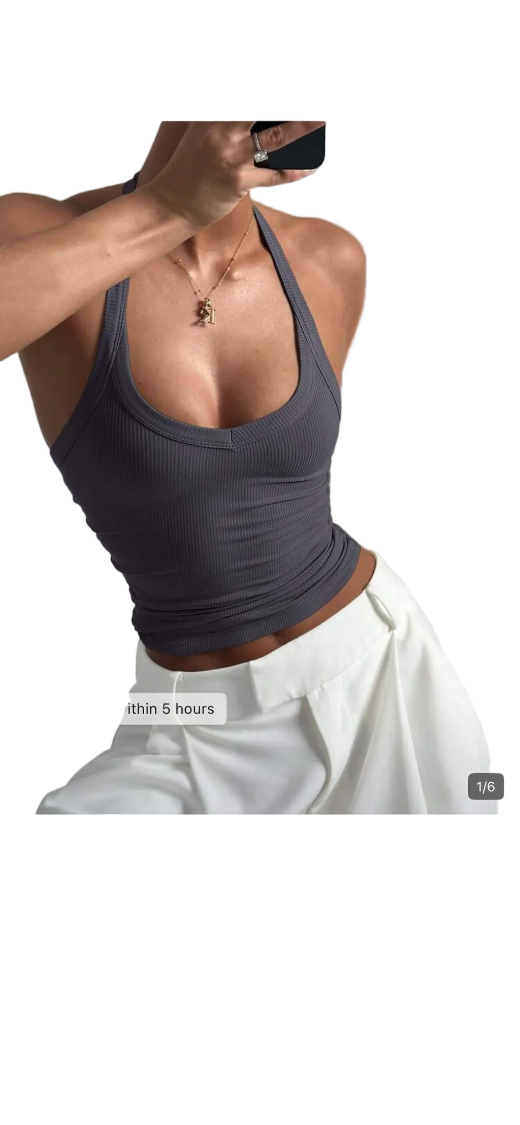 Ribbed Backless Halter Top